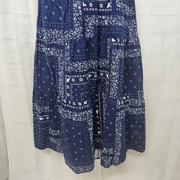 Universal Thread Dress Women Blue Floral Bandana Strapless Midi Tiered Boho XL - Picture 3 of 9